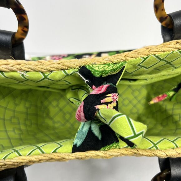 Vera Bradley Straw Beach Tote Bag Black Floral Capri Melon Tie - Picture 8 of 15